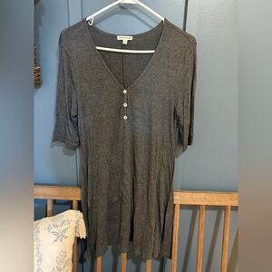Gray V-Neck Buttoned Dress